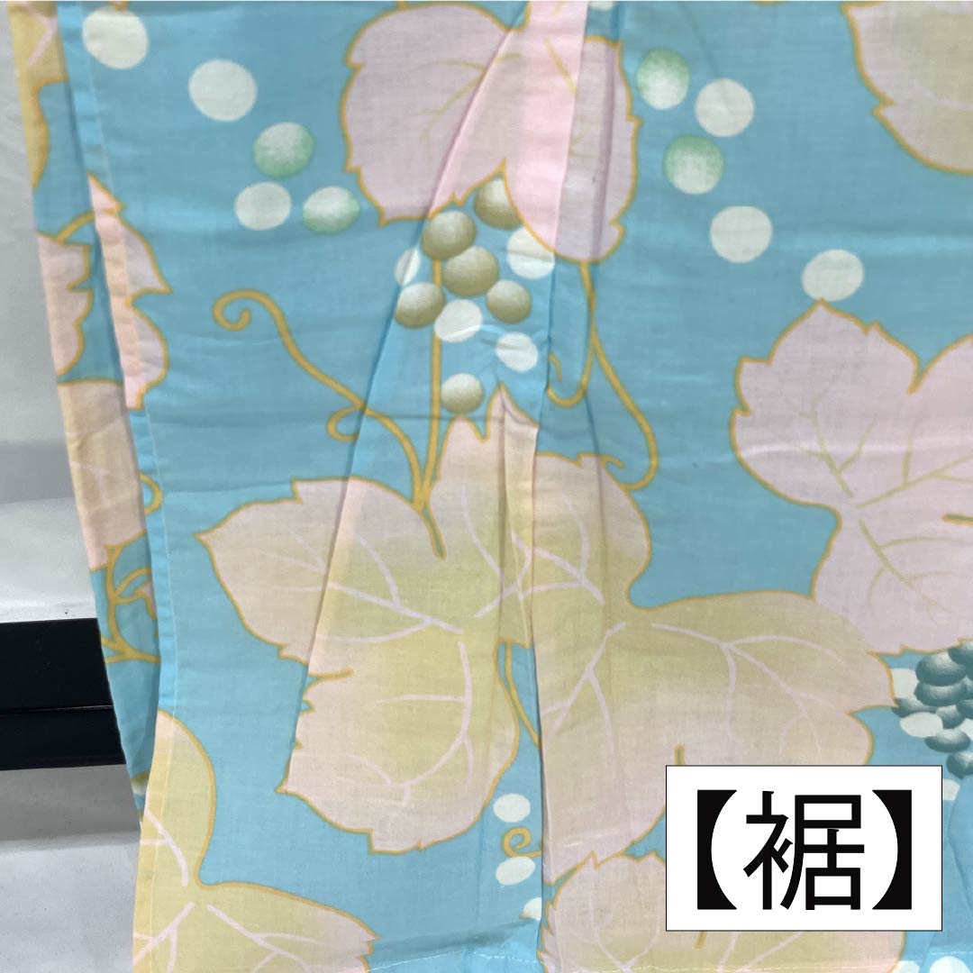 Cotton Yukata, Length 166cm, Sleeve Length 64cm, A Rank, Single Layer, Light Blue, Grape and Ivy Pattern, Product Number: 1118006503524