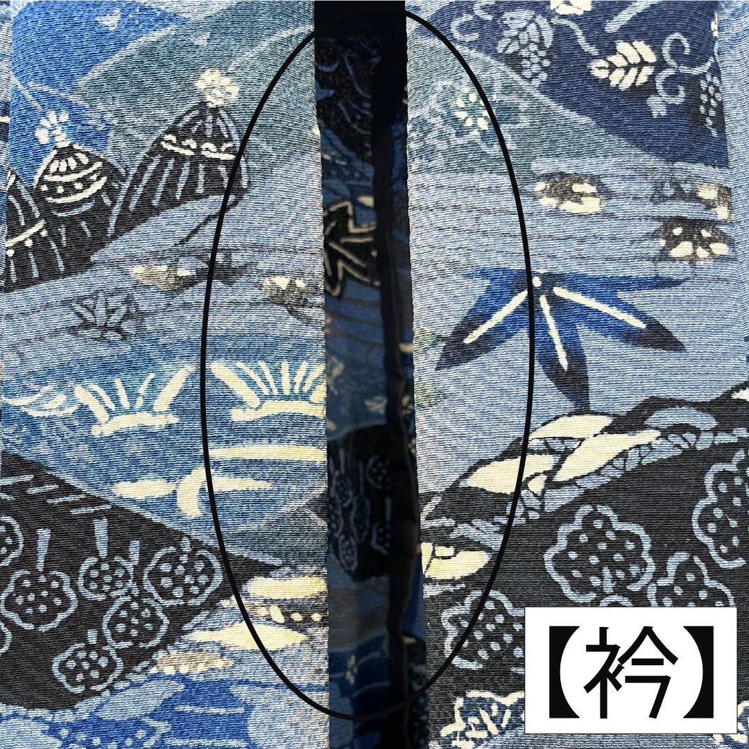 小紋 正絹 身丈154cm 裄丈64.5cm 単衣 空色（そらいろ） 型染 藍型調 吉祥文様 Bランク 青系 1115005614217