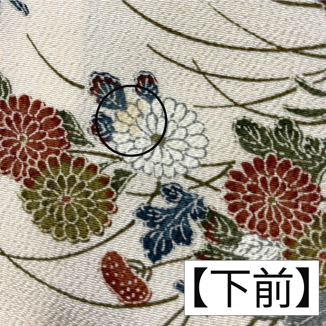 小紋 正絹 身丈156.5cm 裄丈62cm 袷 砥粉色（とのこいろ） 型染 時代絵巻 Bランク クリーム系 1115005054315