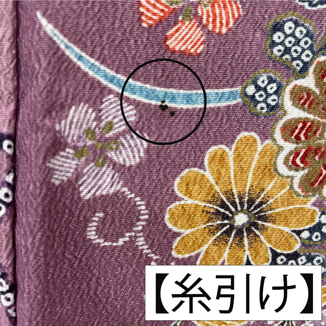 Small pattern, polyester, length 169.5cm, sleeve length 64.5cm, lined, Kyoto wisteria color, washable kimono, floral pattern, A rank, purple, 1115004623520
