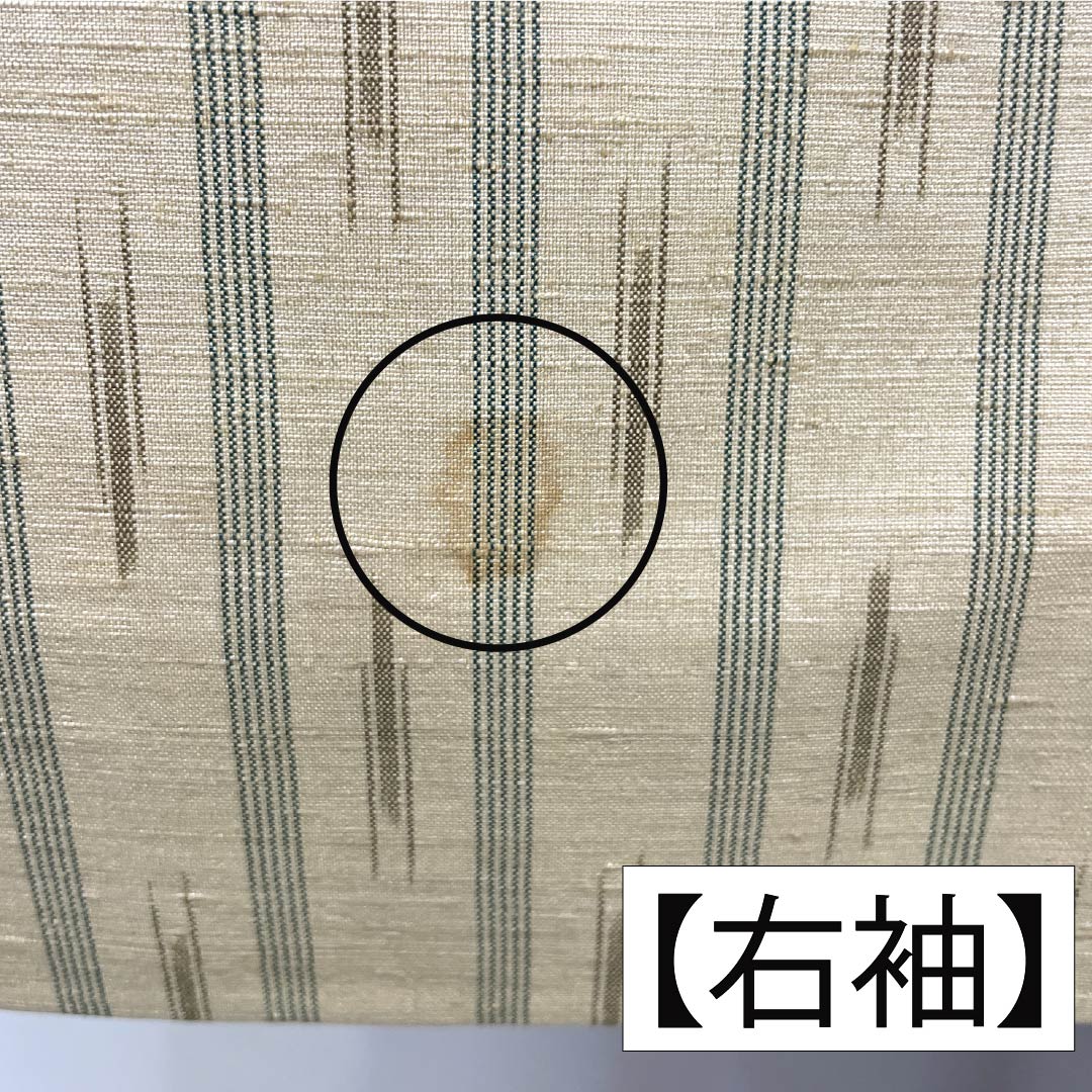 紬 正絹 Aランク 身丈171cm 裄丈68cm 鳥の子色（とりのこいろ） 真綿紬 縞 絣 袷 ベージュ系 1116004233625