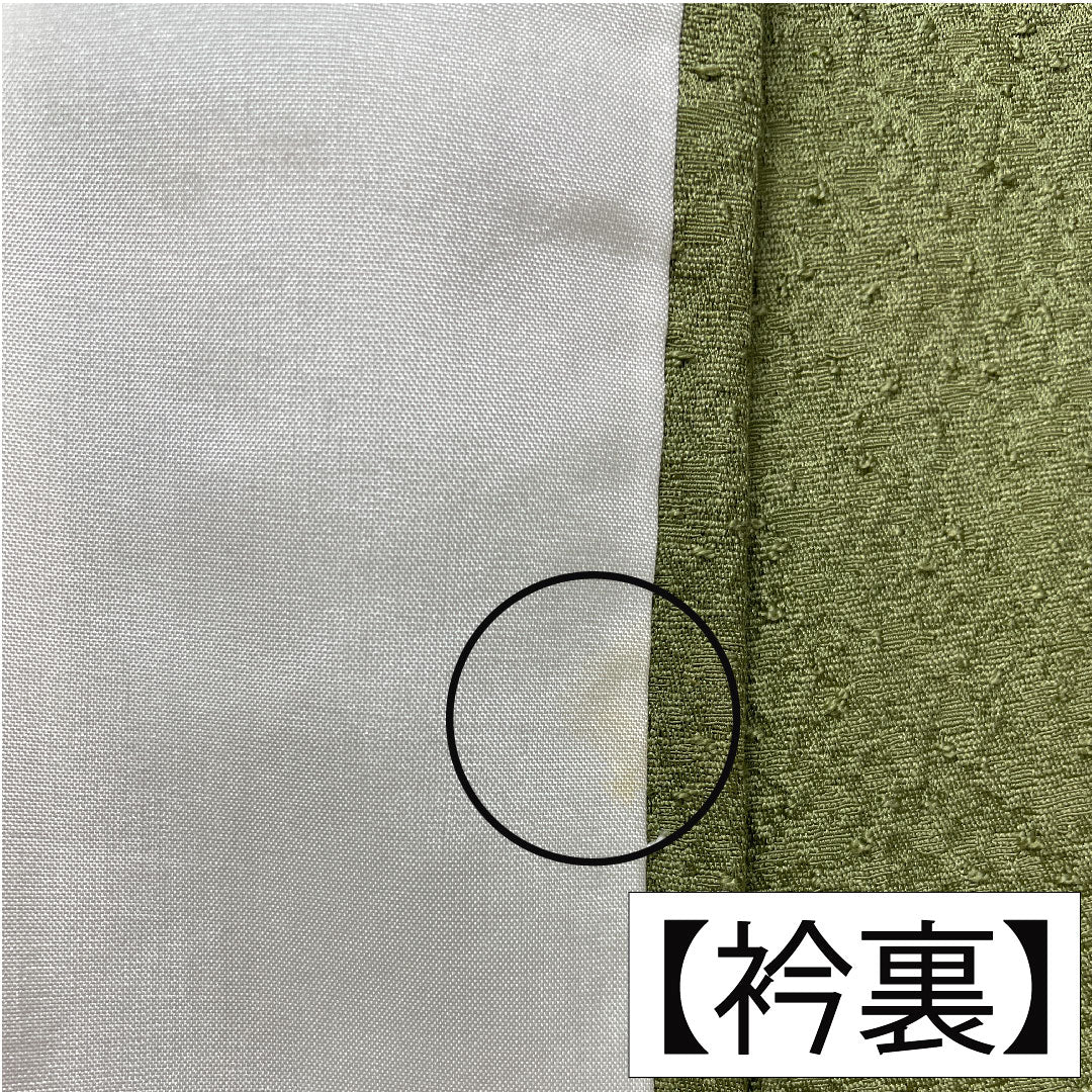 色無地 正絹 身丈157cm 裄丈64cm 柳茶色（やなぎちゃいろ） 一つ紋 蔦 袷 Sランク 緑系 1114001592319