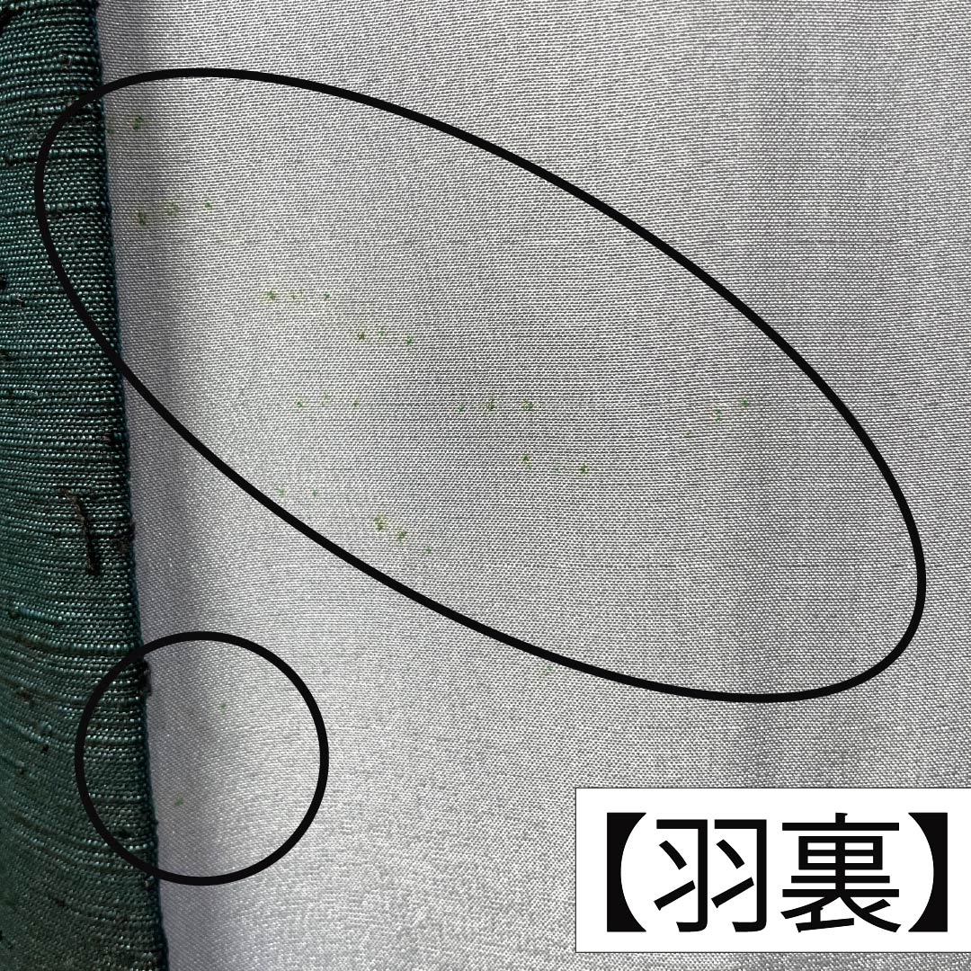 男物 正絹 Aランク 身丈91cm 裄丈70.5cm  藍鉄色（あいてついろ） ひげ紬 緑系 1119001123119