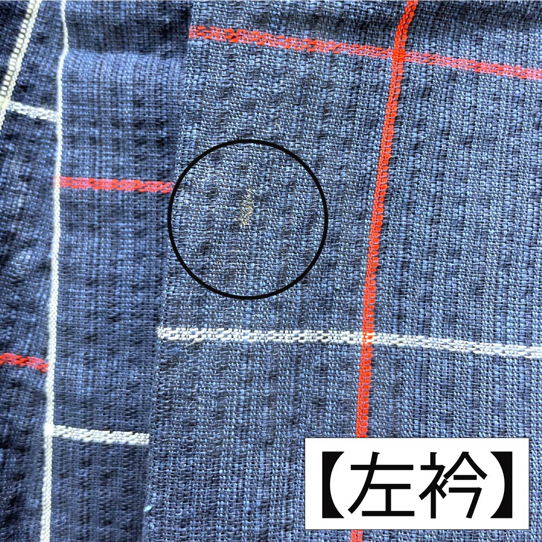 Cotton Yukata, Length 142cm, Sleeve Length 63cm, Rank B, Single Layer, Navy Blue, Shijira Weave, Red and White Check Pattern, 1118005834118