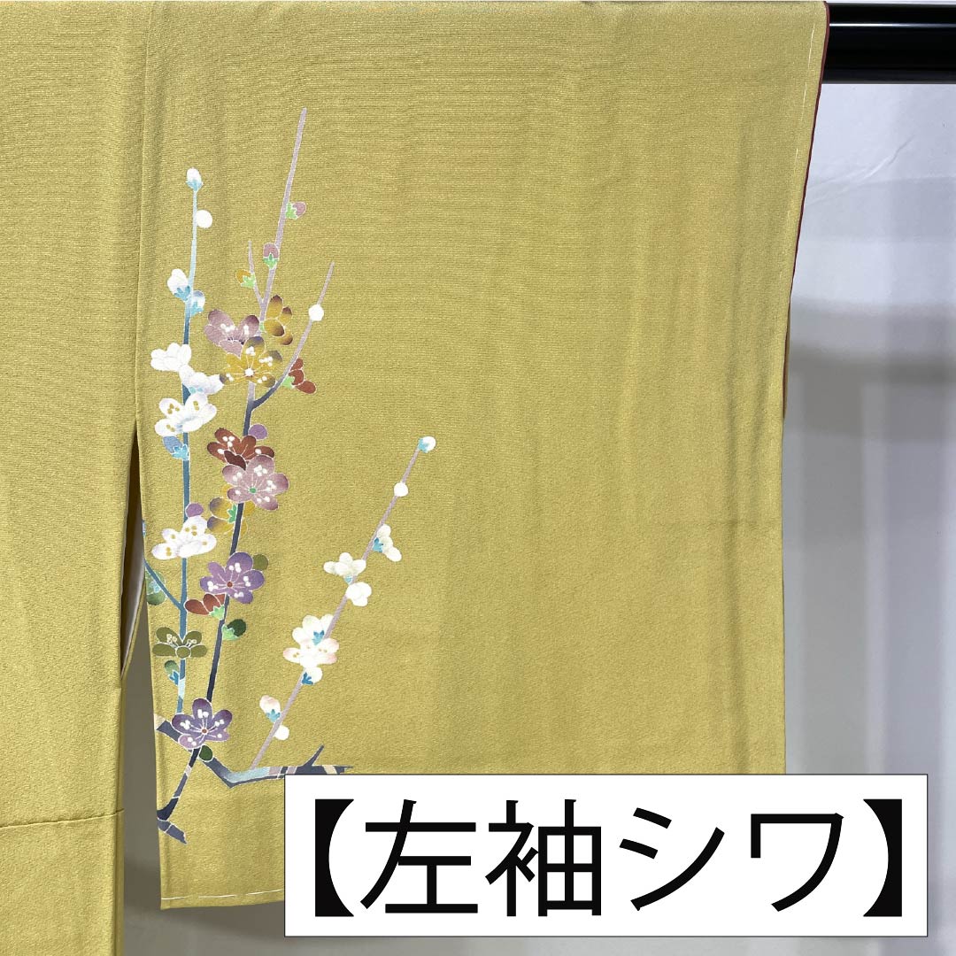 訪問着 正絹 Sランク 袷 身丈149.5cm 裄丈63cm 卵色（たまごいろ） 加賀友禅 手描き 峰山 作家物 草花 黄系 1112007262123