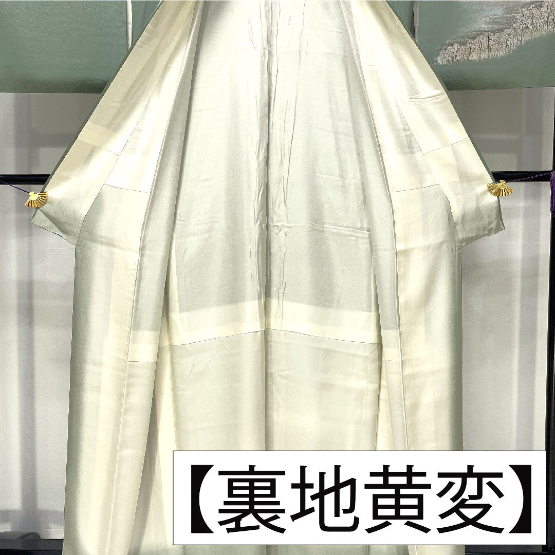 Homongi, pure silk, lined, length 162.5cm, sleeve length 65cm, leaf color on the back, landscape pattern, A rank, green, 1112005853419