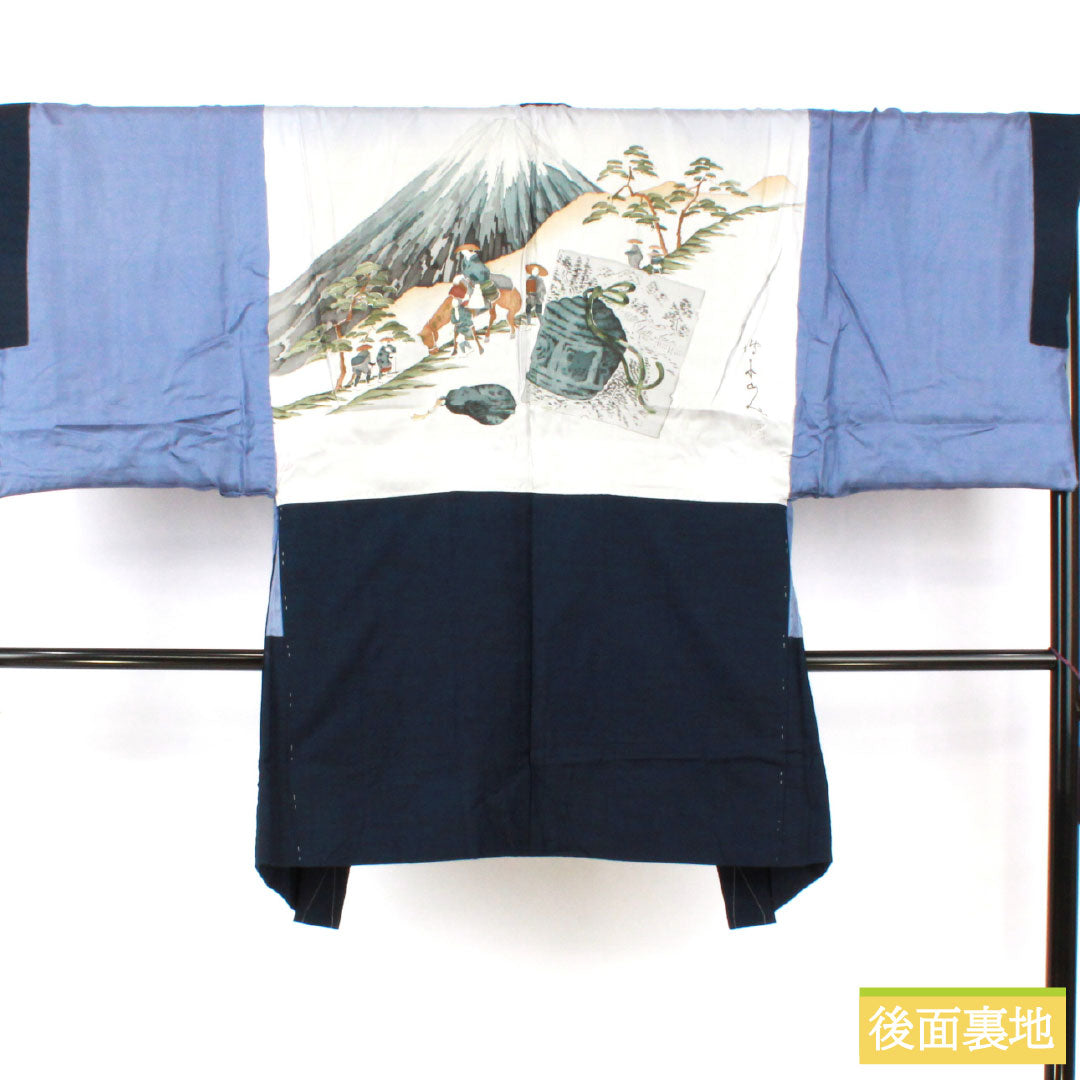 男物 正絹 Aランク 身丈141.5cm 裄丈70cm 濃紺色（のうこんいろ） 紬地 羽織紐付き アンサンブル 袷 紺系 1119001593418