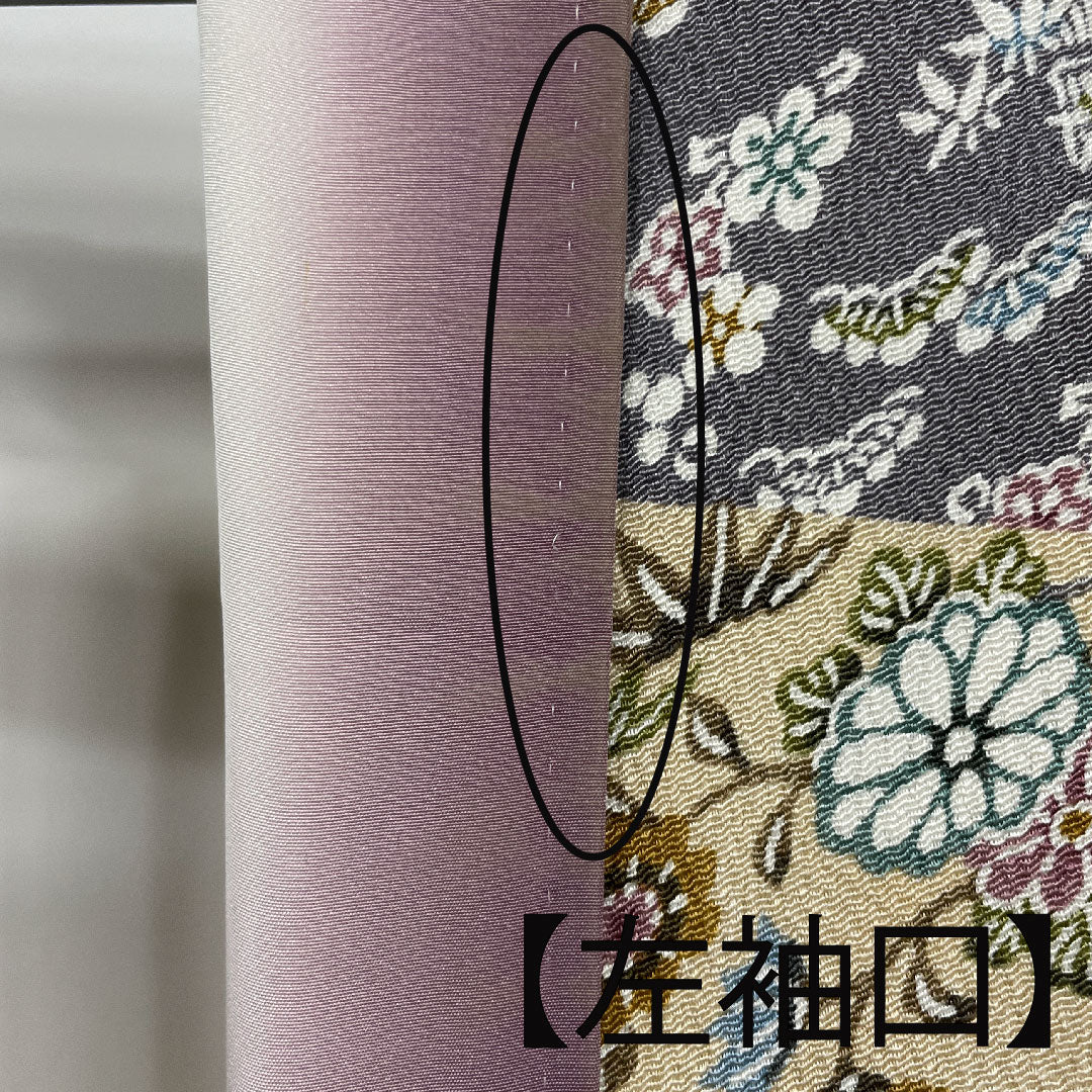 小紋 身丈160.5cm 裄丈62cm 袷 燻銀色 麴色 京紅型  正絹 Aランク グレー系 1115002453422