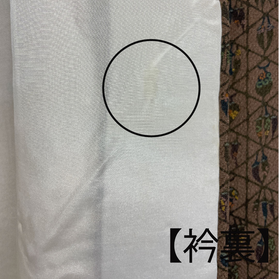 小紋 身丈162cm 裄丈63cm 袷  南部幸雄 籠目に野菜模様 正絹 Aランク 茶系 1115000603314