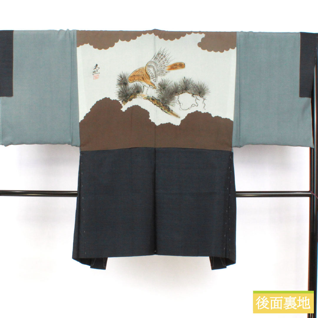 男物 正絹 Sランク 身丈144cm 裄丈67cm 大島紬 横双絣 しつけ糸付き 袷 紺系 1119001762418