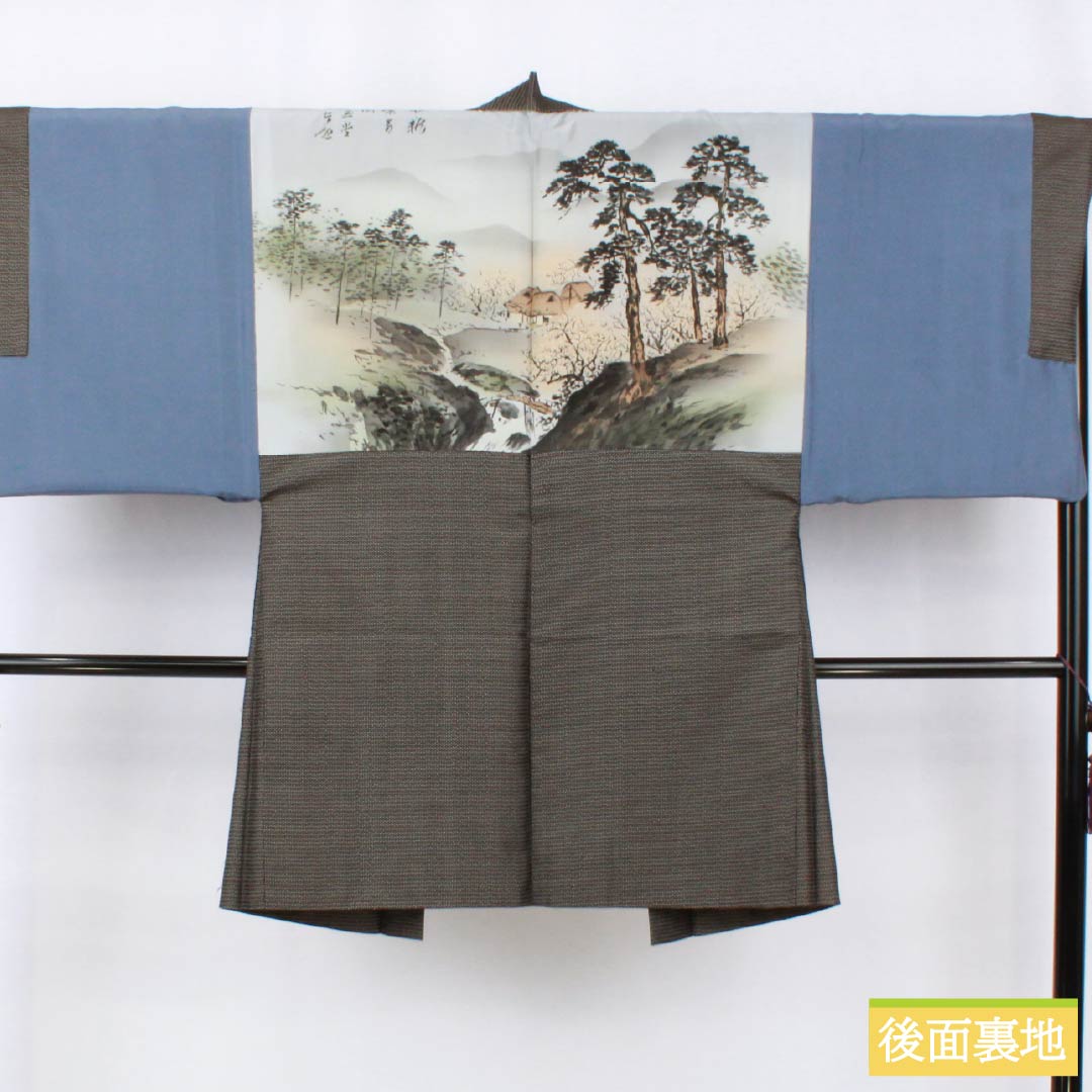 男物 正絹 Aランク 身丈145.5cm 裄丈68.5cm 大島紬 100亀甲 アンサンブル 袷 黒系 1119001483410