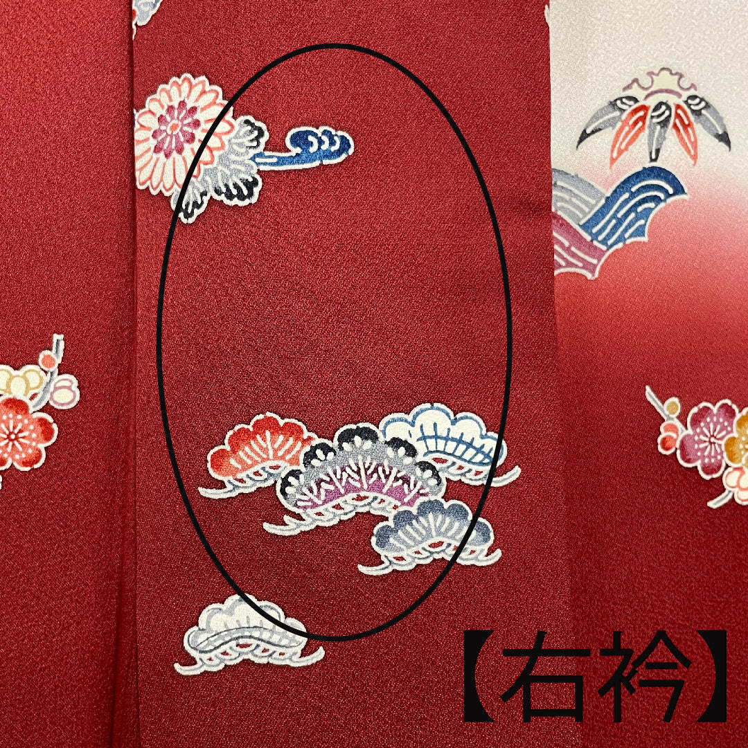 振袖 身丈161.5cm 裄丈64cm 袷  葡萄茶色 薄桜色 型染 茶屋辻 松竹梅  正絹 Aランク 赤系 1113000913412