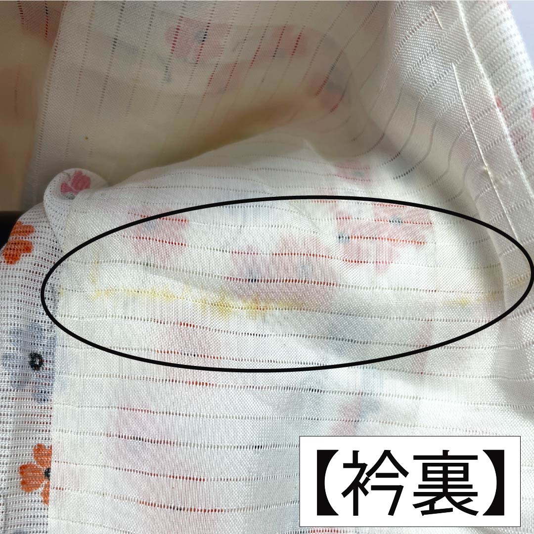 夏物 ポリエステル 小紋 Aランク 身丈156cm 裄丈62.5cm 型染 小花 洗える着物 絽 白系 1132004973311