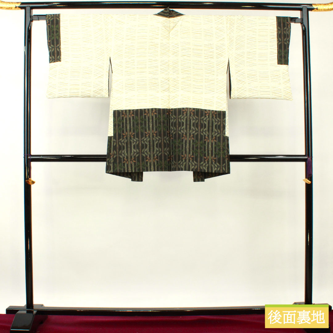 Murayama Oshima, pure silk, length 162.5cm, sleeve length 65.5cm, ensemble, bamboo pattern, basting thread included, unused, S rank, lined, black, 1116003252410