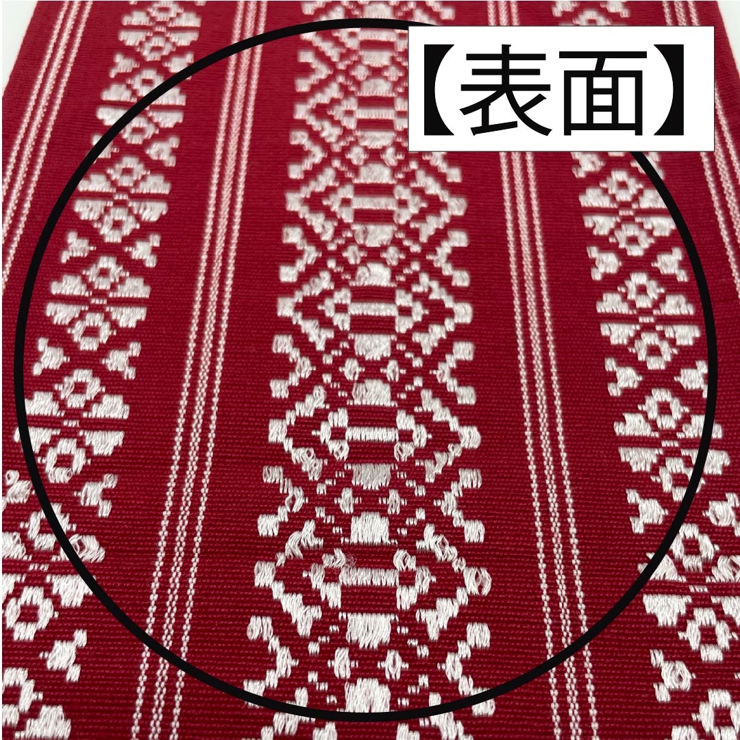 [Untailored] Half-width Obi, Cotton, A-rank, Madder Red, Kenjo Pattern, Hakata-ori. Obi Length 316cm, Vermillion Family. 1125001673316