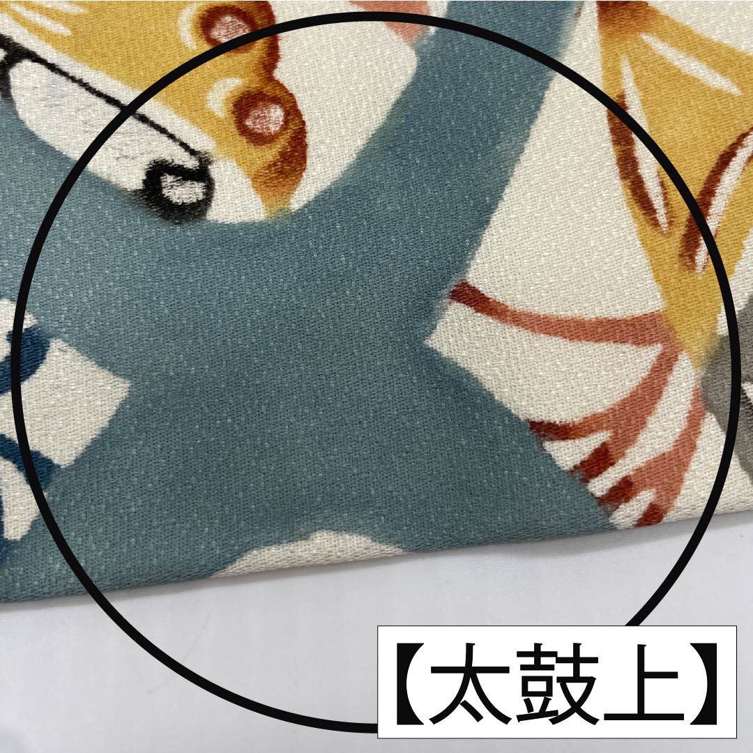名古屋帯 正絹 Bランク 沈香茶色（とのちゃいろ） 型染 紅型調 蝶 帯丈358cm 六通 カジュアル 青系 1124010554317 名古屋仕立て