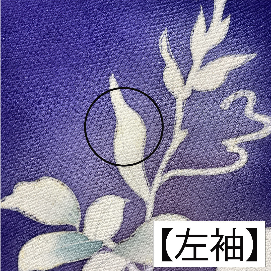 Homongi (formal kimono) made of pure silk, lined, length 160cm, sleeve length 62.5cm, violet, Kyoto Yuzen, floral pattern, A rank, purple, 1112005323420