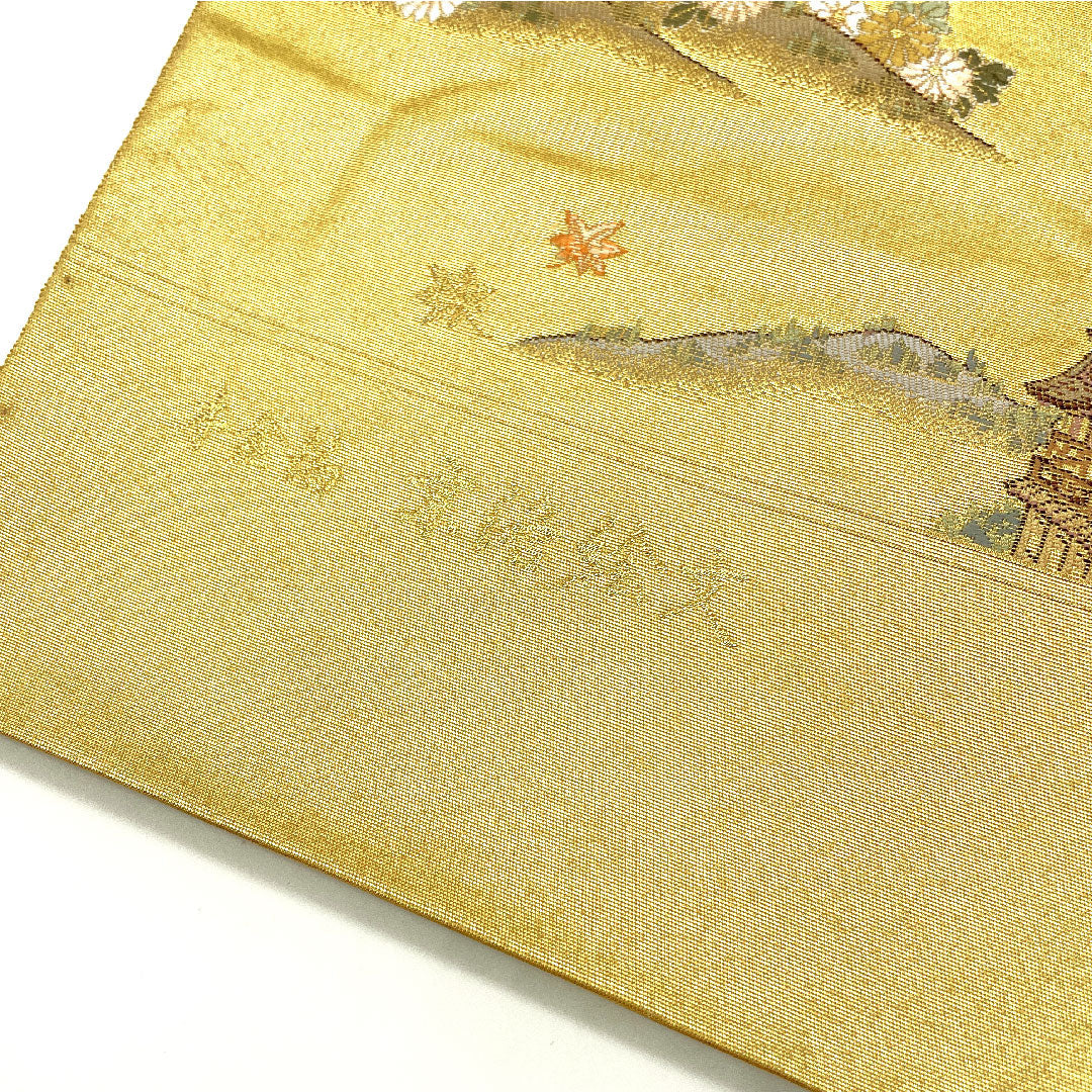 【未仕立】袋帯 正絹 Aランク 京洛絵文 本金箔    帯丈438cm 六通 フォーマル 金系 1123004413321