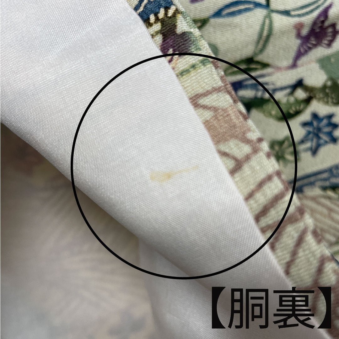 小紋 身丈154.5cm 裄丈61.5cm 袷  砥粉色 紅型 風景模様 正絹 Aランク クリーム系 1115003083215