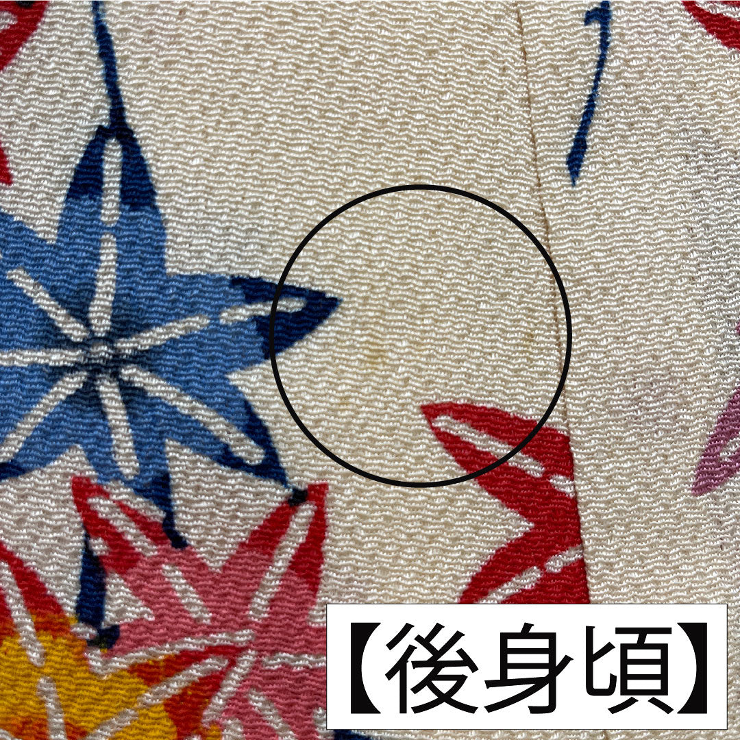 訪問着 正絹 袷 身丈158.5cm 裄丈65cm 密陀僧色（みつだそういろ） 京紅型 紅葉 鳥 Aランク クリーム系 1112005943315