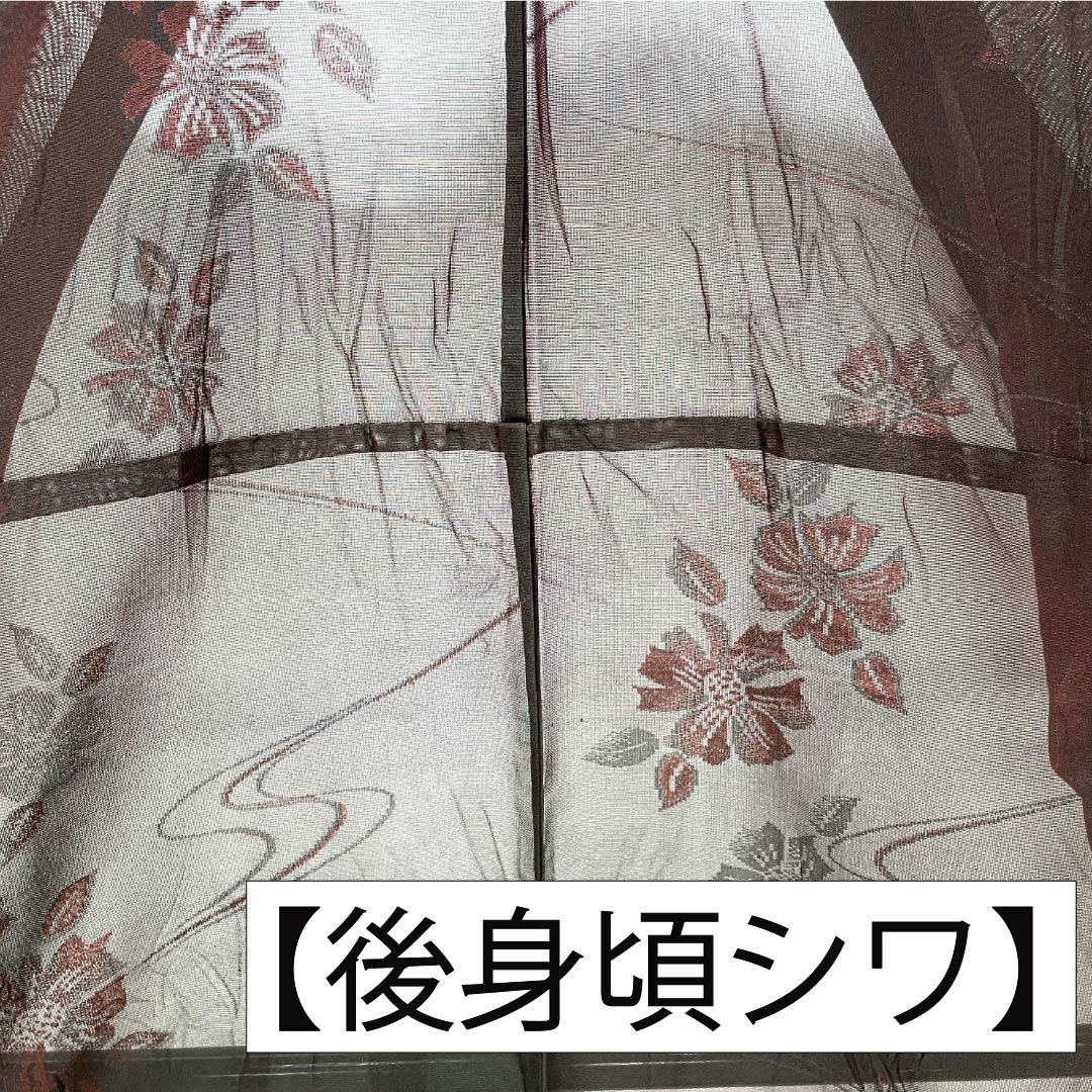 夏物 正絹 お召 Sランク 身丈159.5cm 裄丈64cm 臙脂墨色（えんじずみいろ） 流水 花柄 紗 赤系 1132004392312