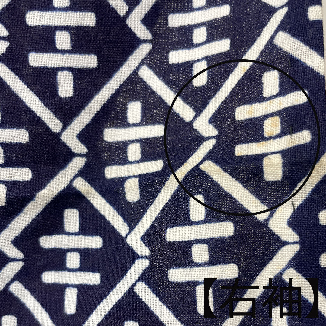 Men's Yukata, Geometric Pattern, Cotton, B Rank, Single Layer, Length 150cm, Sleeve Length 70cm, Navy Blue, 1118001614118