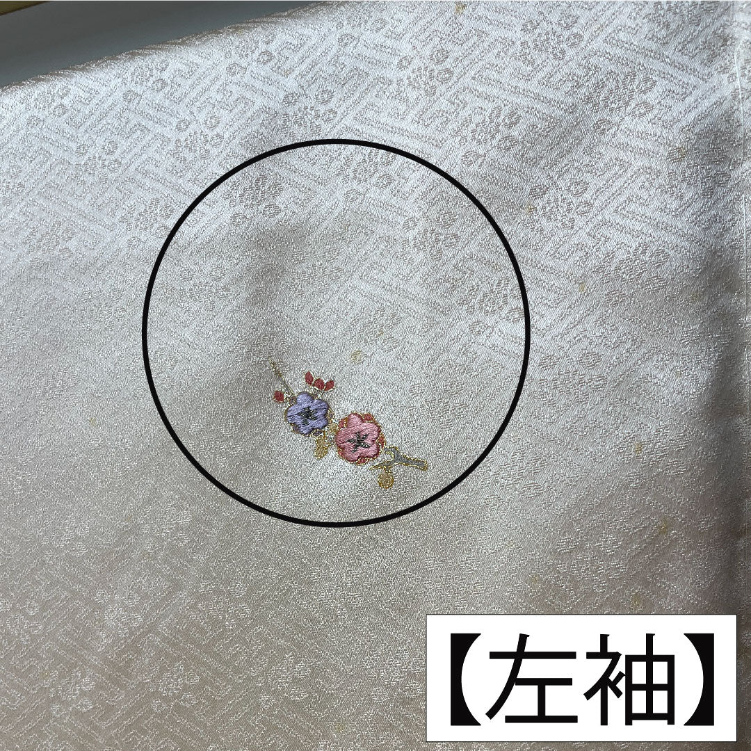 小紋 正絹 身丈162cm 裄丈64cm 袷 薄肉色（うすにくいろ） 京友禅 刺繍 Bランク クリーム系 1115004204415