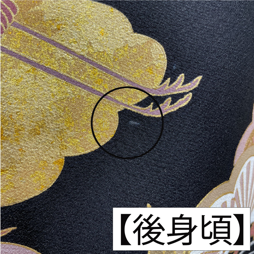 黒留袖 正絹 身丈162.5cm 裄丈64cm 袷 京友禅 鶴 松 作家物 五つ紋 五三桐 Aランク 黒系 1111001623410