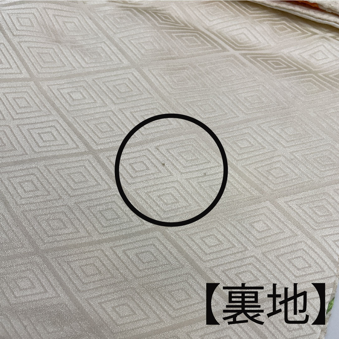名古屋帯 縮緬 桜 楓 扇 絞り帯丈374cm 正絹 Aランク 六通 カジュアル 白系 1124001663311  名古屋仕立て