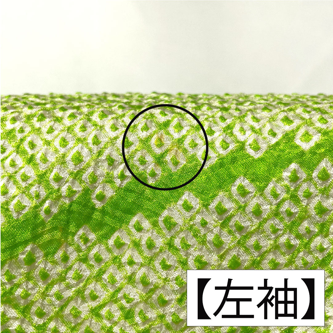 訪問着 正絹 袷 身丈165.5cm 裄丈63.5cm 黄緑色（きみどりいろ） 総絞り しつけ糸付き Aランク 緑系 1112005093519