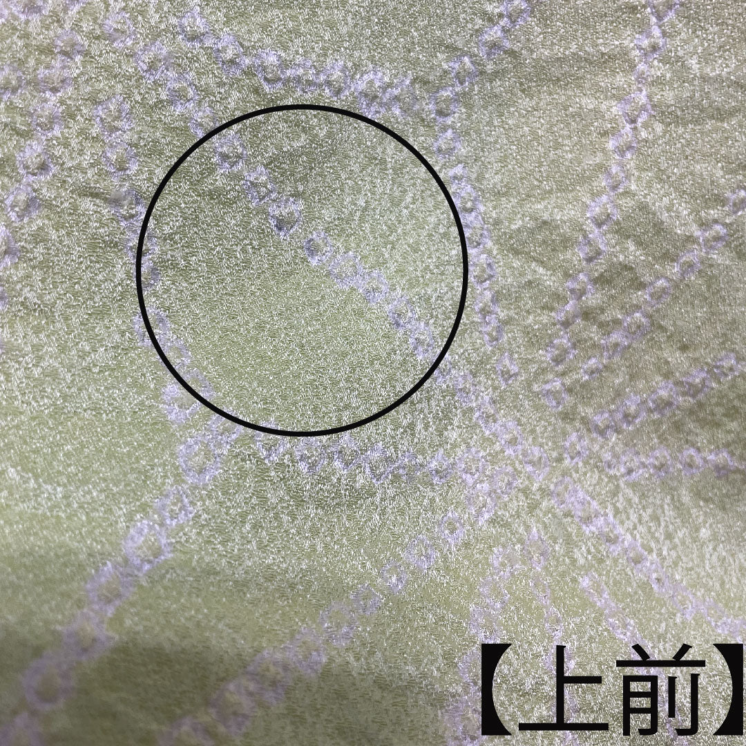 訪問着 正絹 袷 身丈162.5cm 裄丈62cm 若芽色 刺繡 絞り 麻の葉 Aランク 緑系 1112003433419