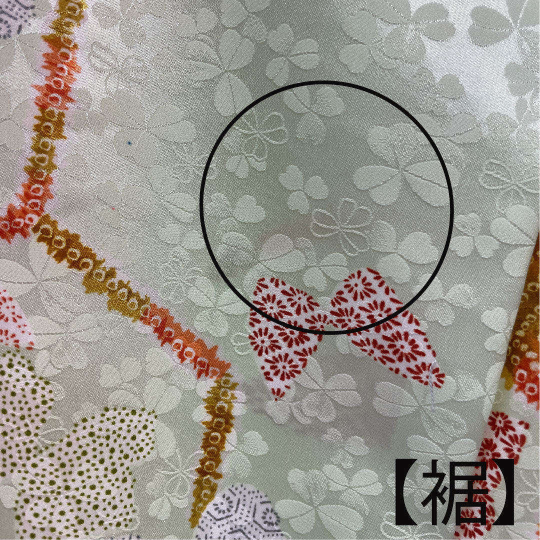 Small pattern, Length 161cm, Sleeve length 66cm, Awase, Butterfly and tortoiseshell pattern, Washable kimono, Polyester, B rank, Green, 1115001014319