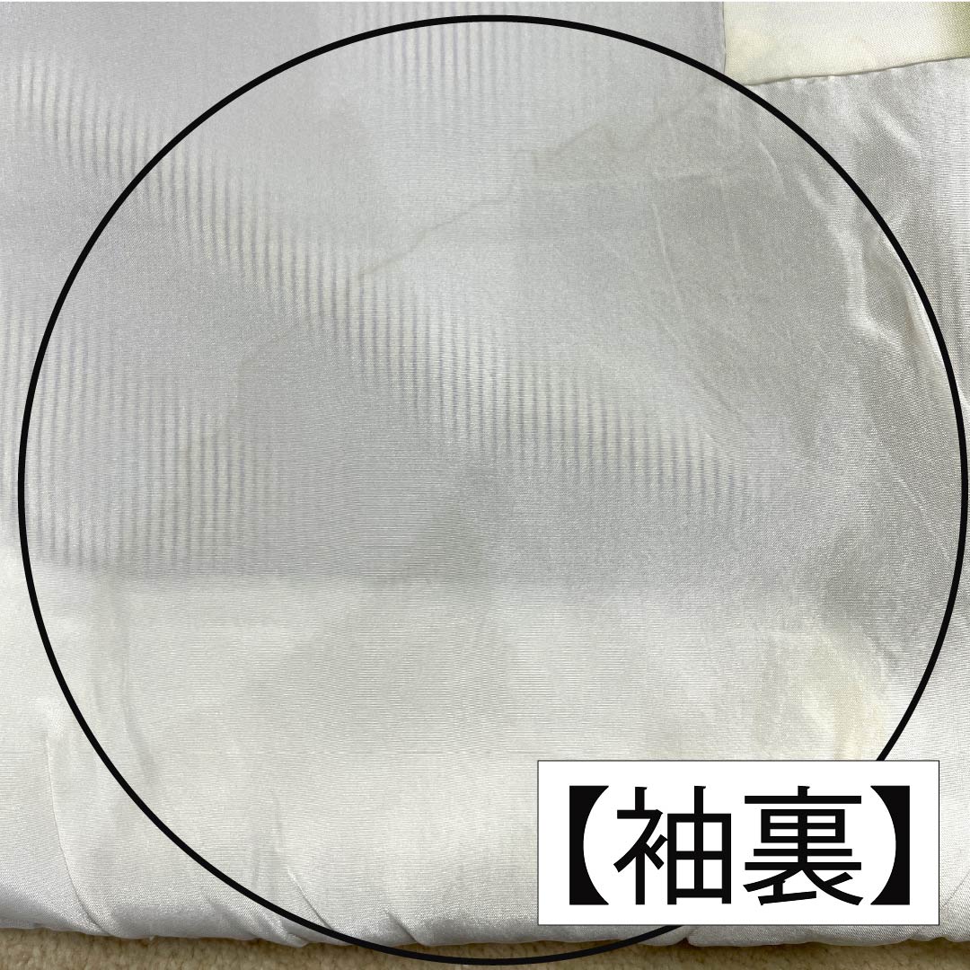 紬 正絹 Aランク 身丈154cm 裄丈62cm 乳白色（にゅうはくしょく） 塩沢紬 縞 袷 白系 1116004573211