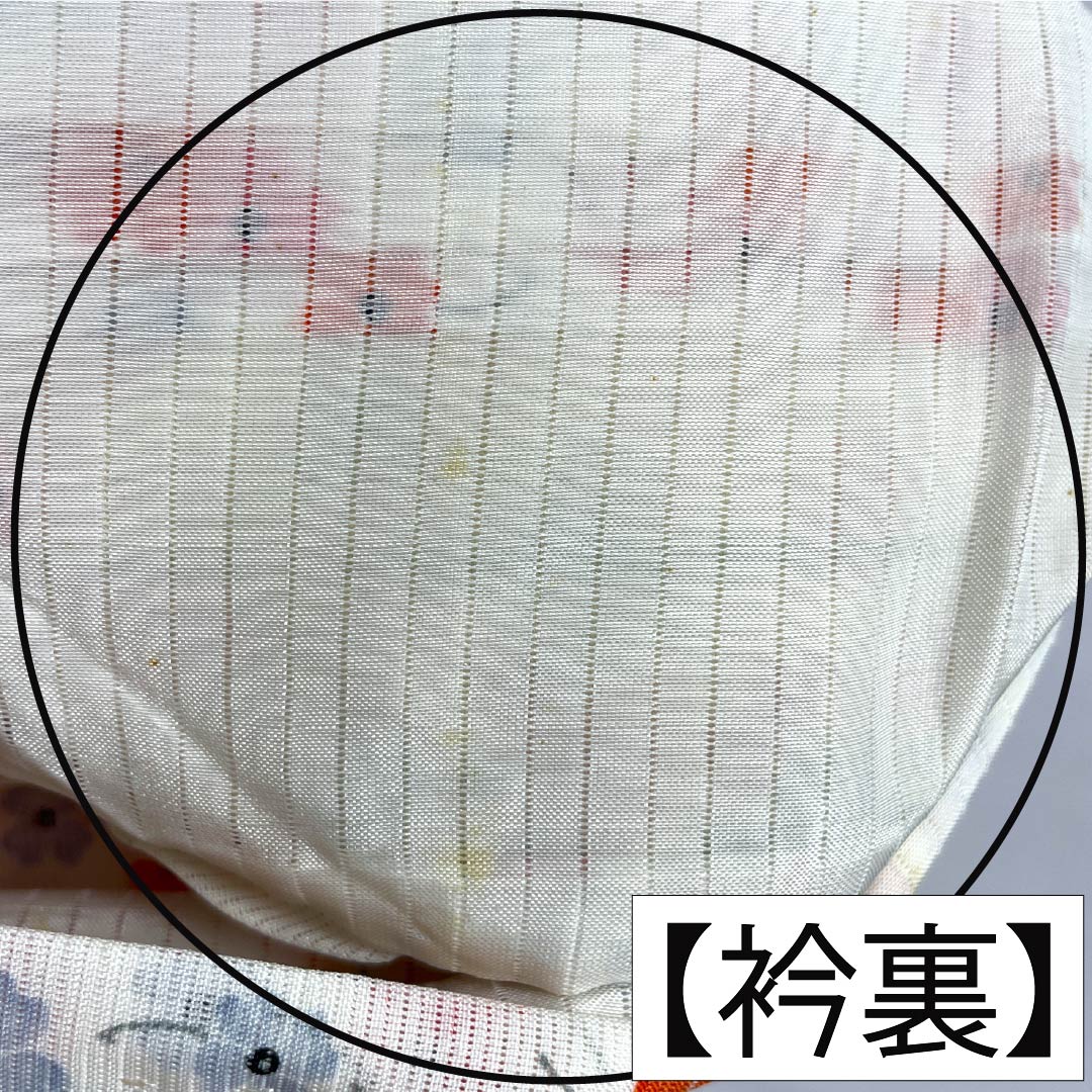 夏物 ポリエステル 小紋 Aランク 身丈156cm 裄丈62.5cm 型染 小花 洗える着物 絽 白系 1132004973311