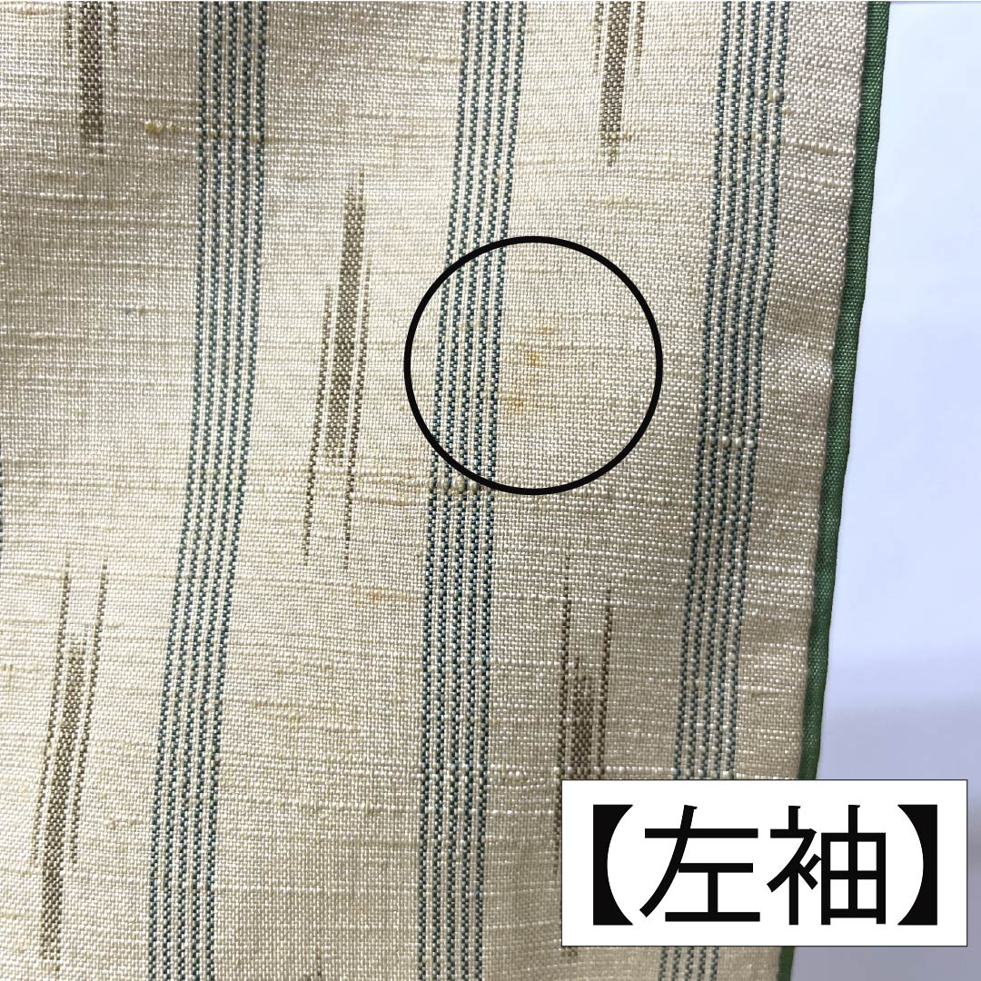 紬 正絹 Aランク 身丈171cm 裄丈68cm 鳥の子色（とりのこいろ） 真綿紬 縞 絣 袷 ベージュ系 1116004233625