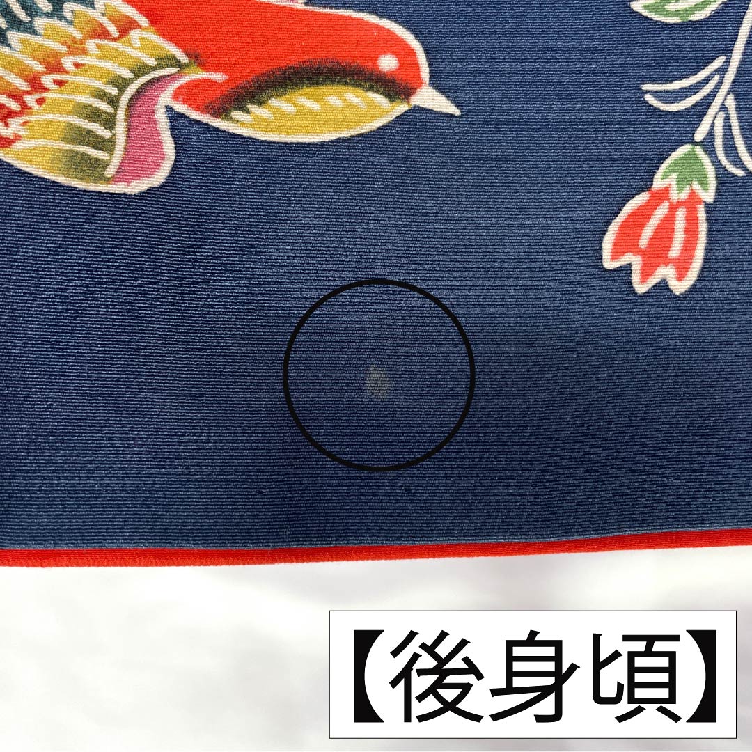 Furisode (long-sleeved kimono) made of pure silk, grade A, length 160cm, sleeve length 62.5cm, lined, indigo blue, Kyoto Bingata pattern, auspicious motifs of pine and peony, navy blue, product number 1113002453418