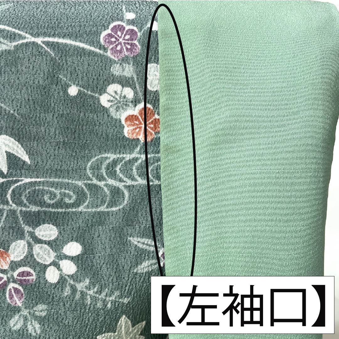 小紋 ポリエステル 身丈158.5cm 裄丈63cm 袷 山藍摺色（やまあいずりいろ） 洗える着物 草木模様 Aランク 緑系 1115005143319
