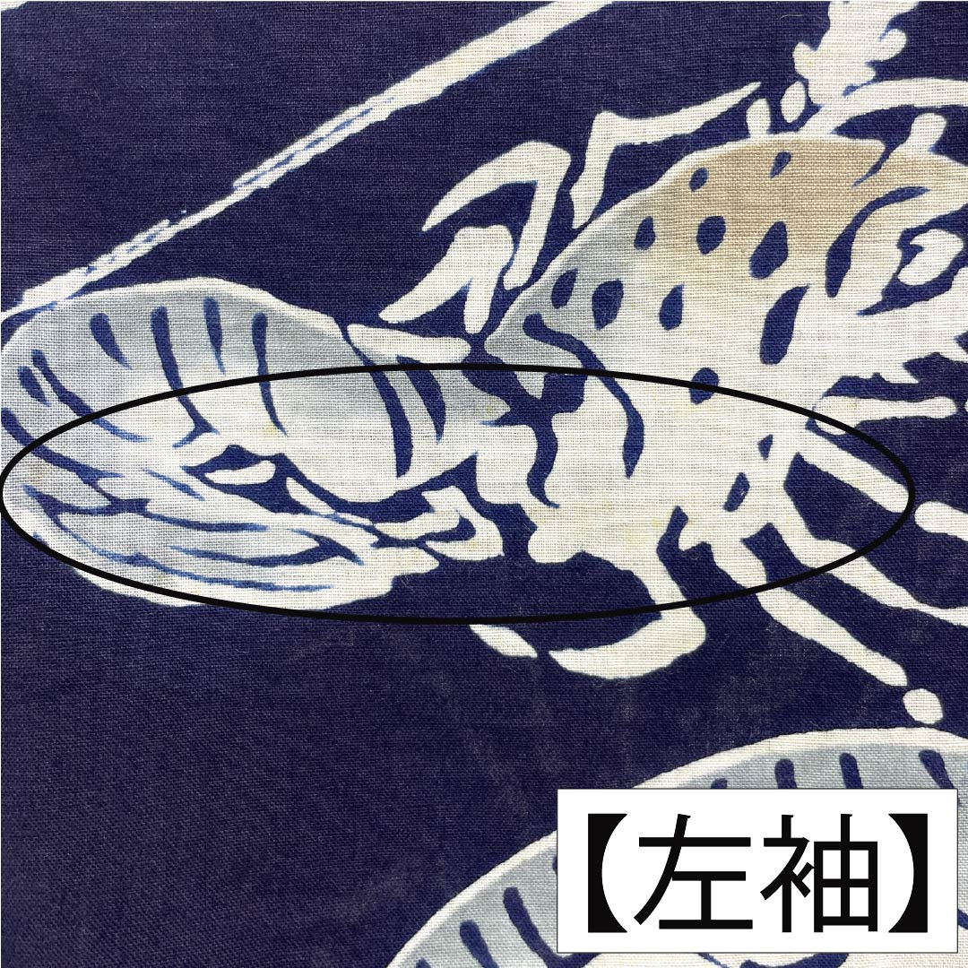 メンズ浴衣 木綿 身丈146.5cm 裄丈67.5cm Aランク 単衣 紺系 海老 蛤 1118005593118