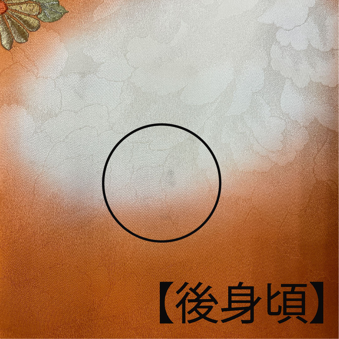 振袖 身丈157.5cm 裄丈63cm 袷  刺繡 花模様  正絹 Bランク 朱系 1113000754316