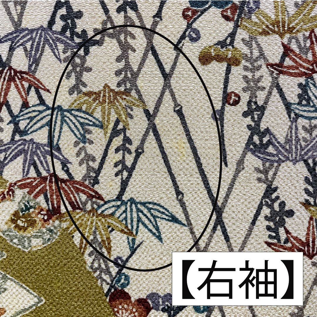 訪問着 正絹 Aランク 袷 身丈164cm 裄丈68cm 胡桃色（くるみいろ） 京紅型 吉祥文様 割付文様 古典柄 しつけ糸付き ベージュ系 1112006713425