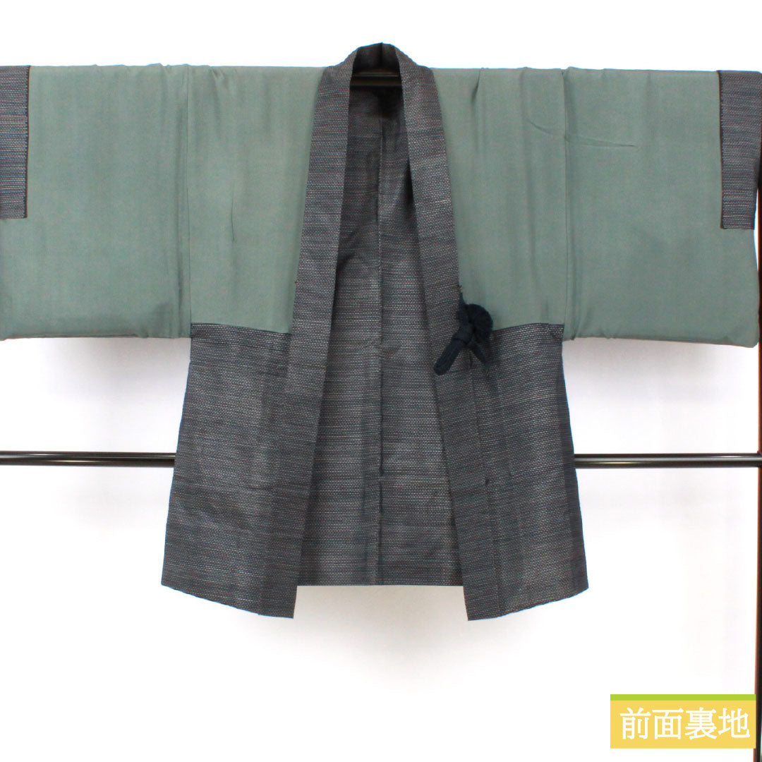 Men's Pure Silk A-Rank Oshima Tsumugi Kimono, Length 147cm, Sleeve Length 68cm, Double Kasuri Pattern, with Haori Cord, Navy Blue, Item Number 1119001603418