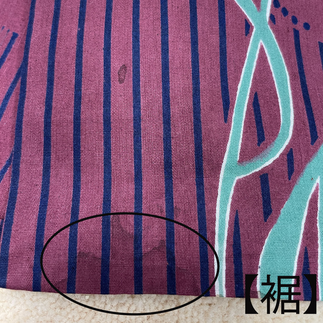 浴衣 木綿 身丈163cm 裄丈66cm Bランク 単衣 赤系 葡萄酒色（ぶどうしゅいろ） 抽象花 1118004774412
