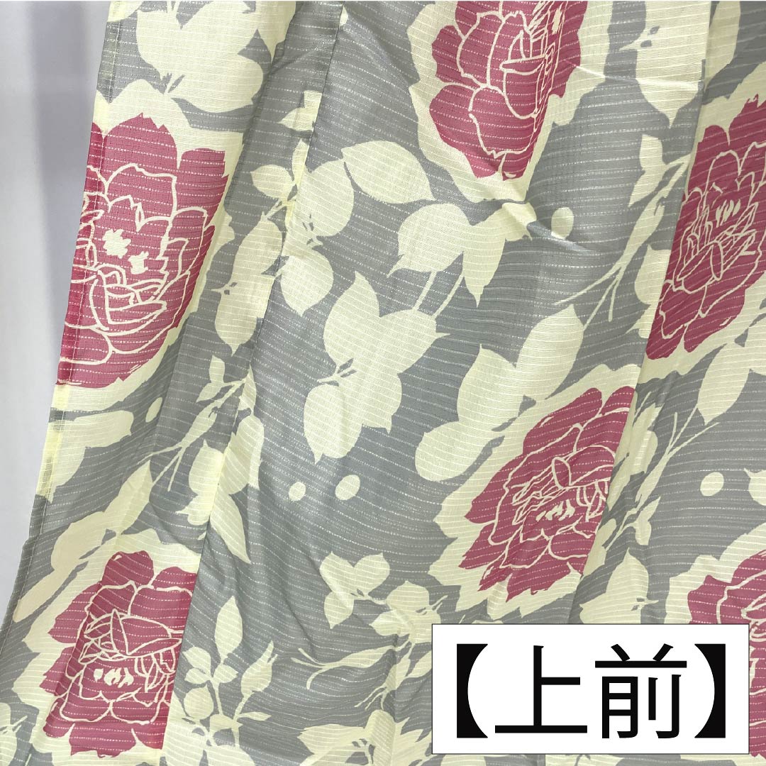 (Brand new, unused) Yukata (casual kimono) made of polyester, length 162.5cm, sleeve length 66.5cm, new rank, single layer, grayish-gray, light ink color (usuzumiiro), floral print, buttons, product number 1118005701422