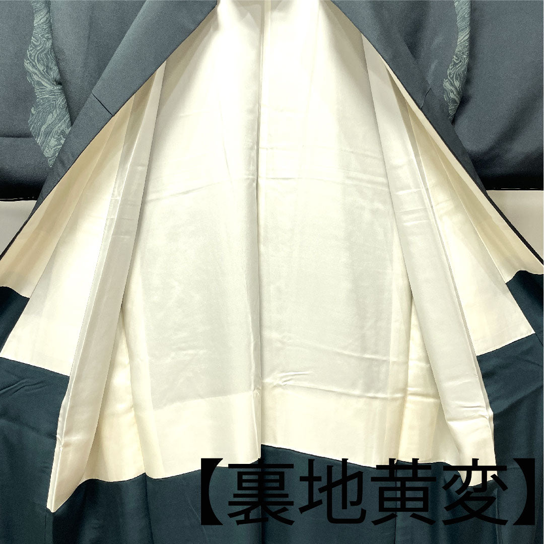訪問着 袷 身丈151cm 裄丈61.5cm 鉄鼠色 流水 正絹 Aランク グレー系 1112002553222