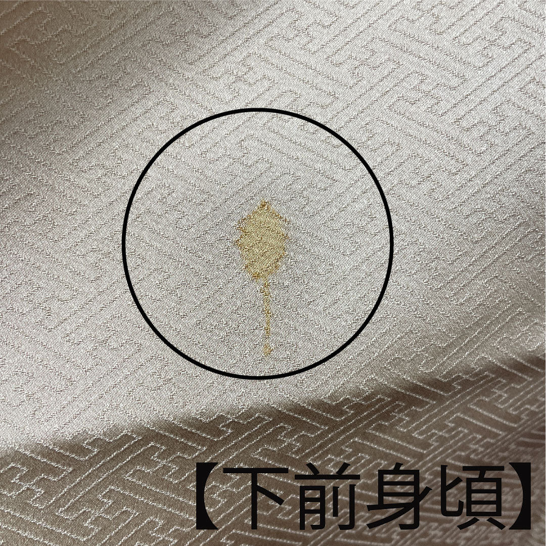 訪問着 袷 身丈153.5cm 裄丈62.5cm 白橡色 刺繡 絞り 扇 正絹 Bランク クリーム系 1112002194215