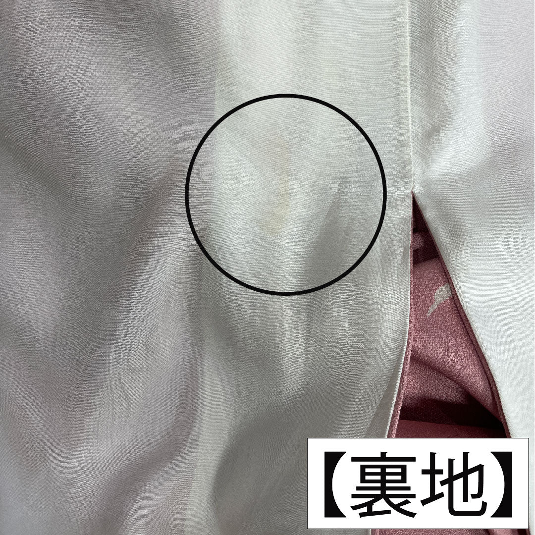 訪問着 正絹 袷 身丈158.5cm 裄丈62.5cm 一斤染色（いっこんぞめいろ） 京友禅 草花模様 一つ紋 丸に沢瀉 Aランク ピンク系 1112004763313
