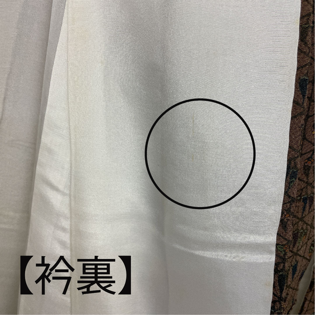 小紋 身丈162cm 裄丈63cm 袷  南部幸雄 籠目に野菜模様 正絹 Aランク 茶系 1115000603314