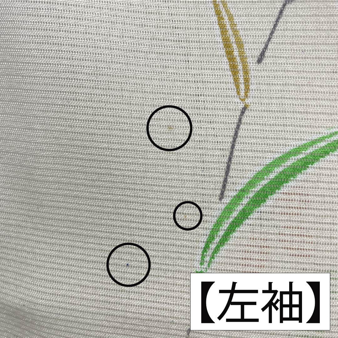 夏物 ポリエステル 小紋 Aランク 身丈163.5cm 裄丈64cm 白百合色（しらゆりいろ） 草花模様 絽 黄系 1132004513423