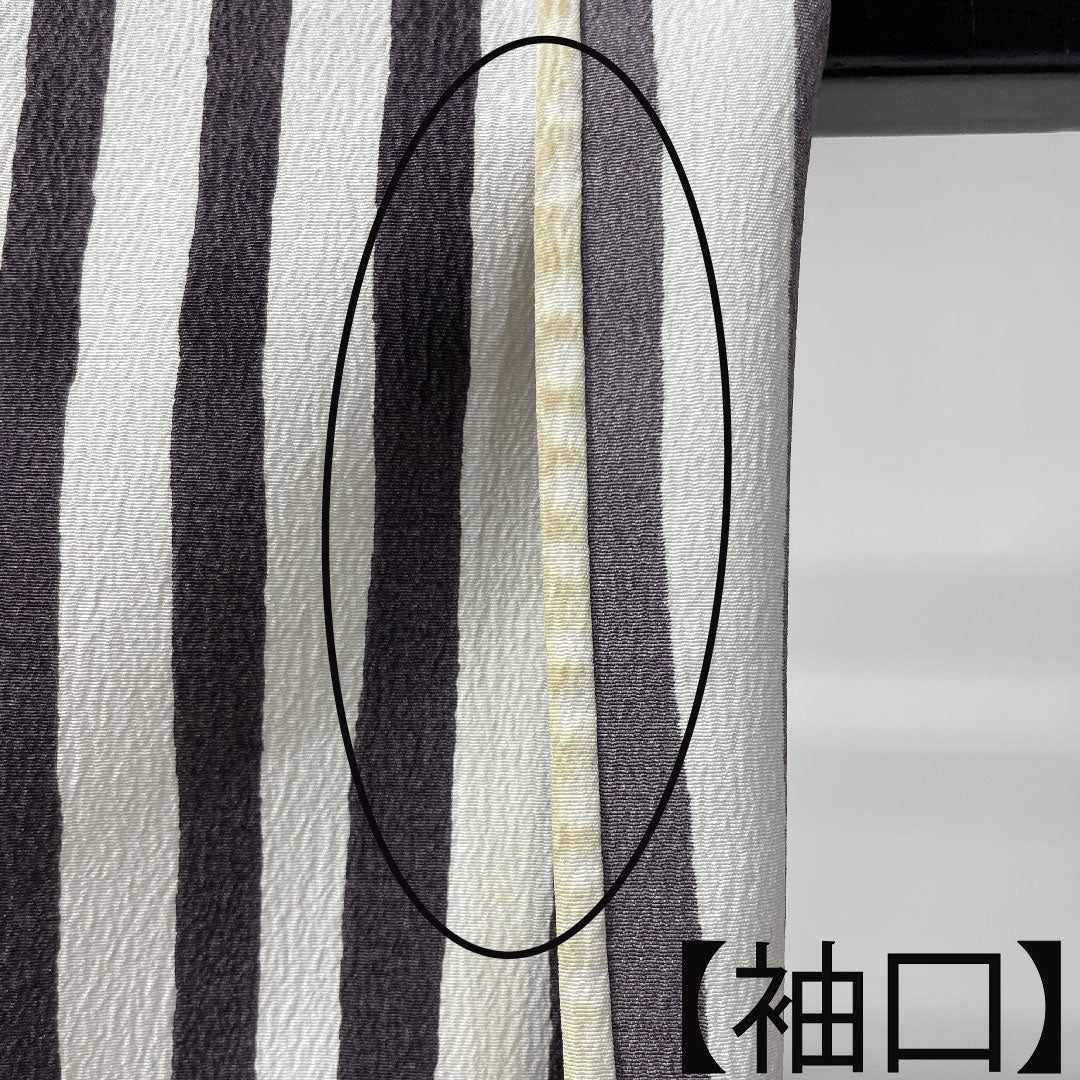 小紋 ポリエステル 身丈157cm 裄丈63cm 単衣 モノトーン 洗える着物 縞 水玉 Aランク 白系 1115004013311