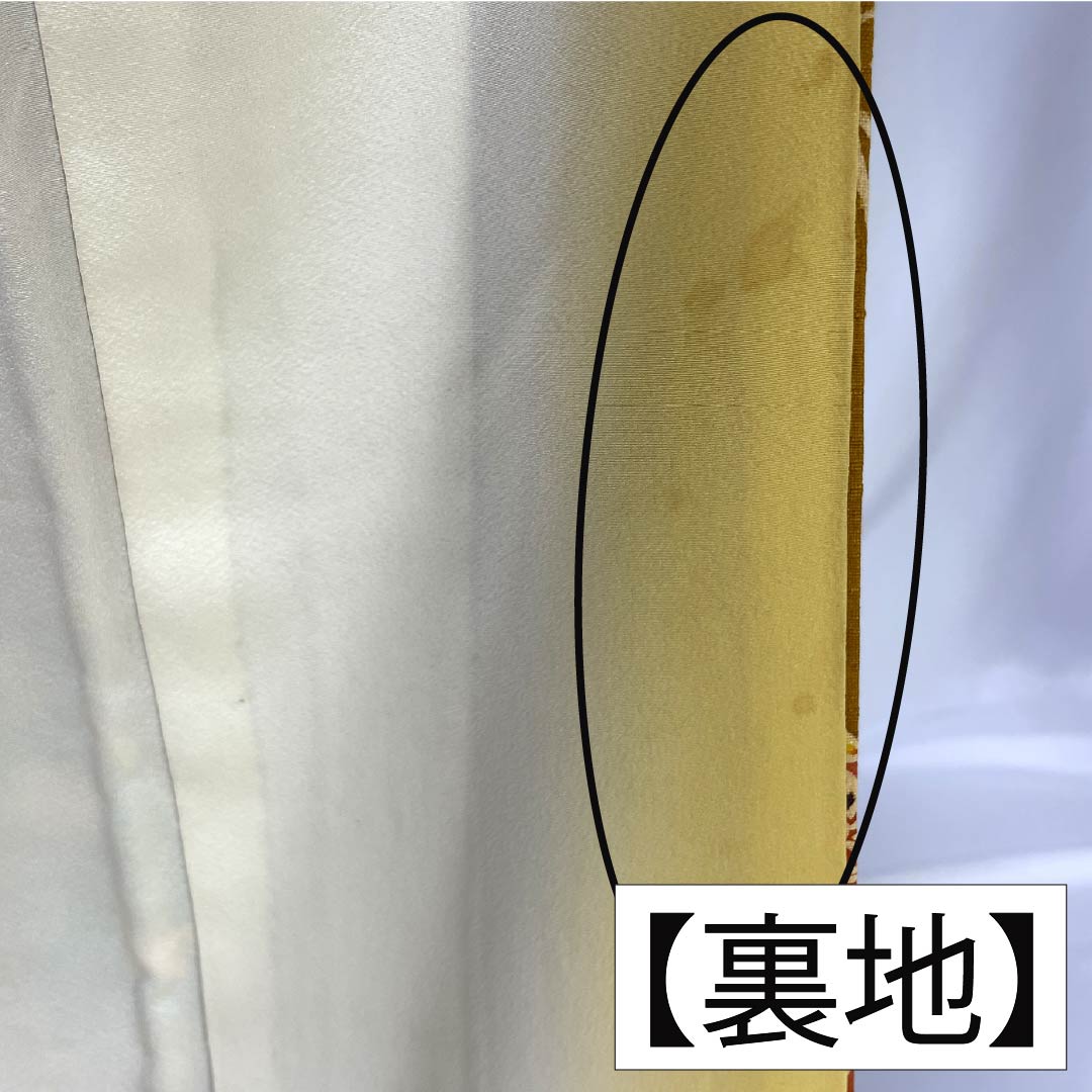 小紋 正絹 Aランク 身丈163.5cm 裄丈64.5cm 袷 金茶色（きんちゃいろ） 京紅型 短冊 紬地 橙系 1115006363426